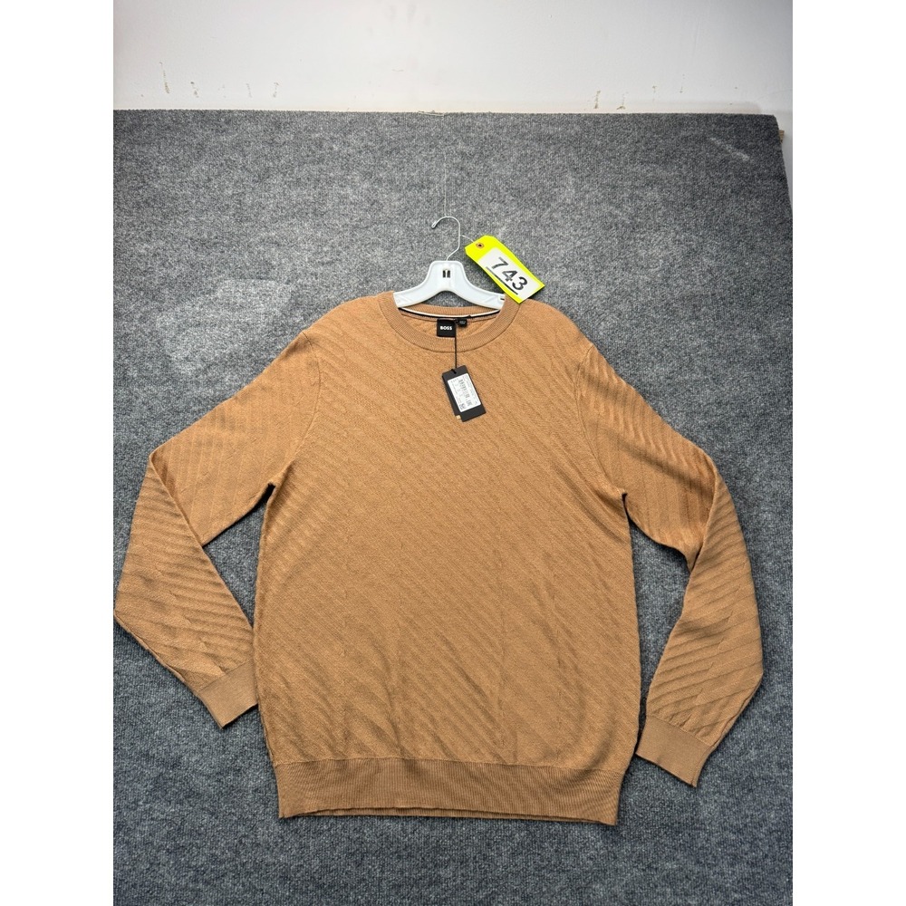 BOSS Hugo Boss Palwino Sweater Mens XL NWT Camel Beige Virgin Wool Jacquard